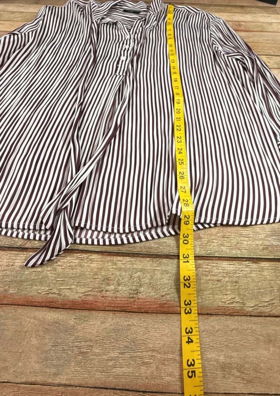 Lane Bryant Women's Burgundy White Striped Long Sleeve Tie Neck Blouse Size 22/2 - Picture 4 of 10